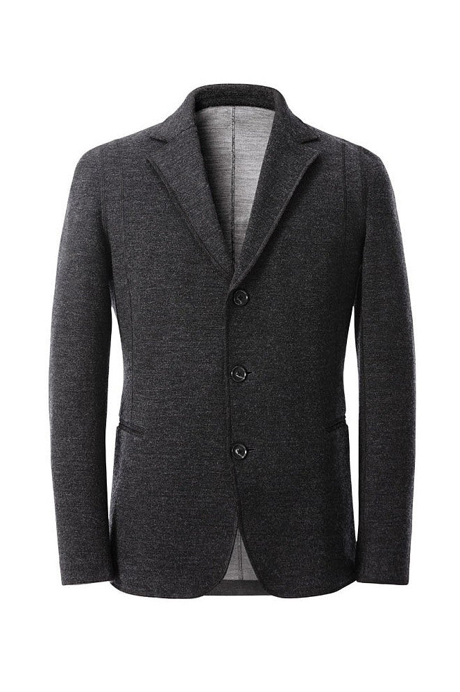 Three-Button Knit Wool Suit Jacket