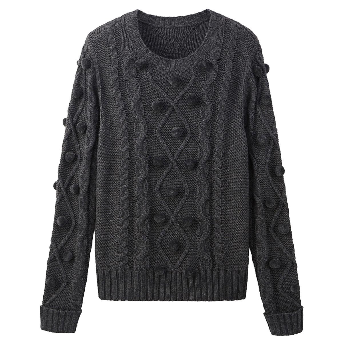 Pom Pom Cable Sweater Grey