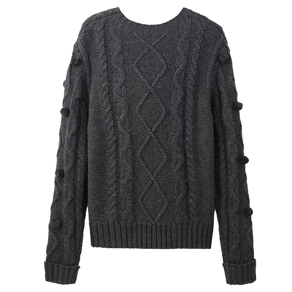 Pom Pom Cable Sweater Grey