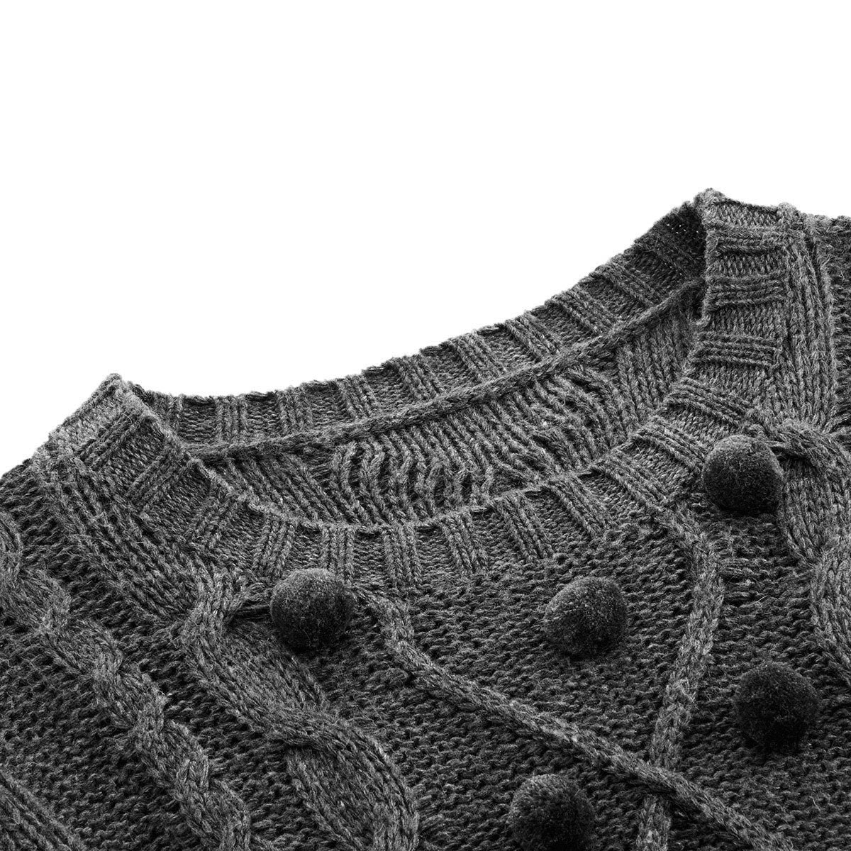 Pom Pom Cable Sweater Grey
