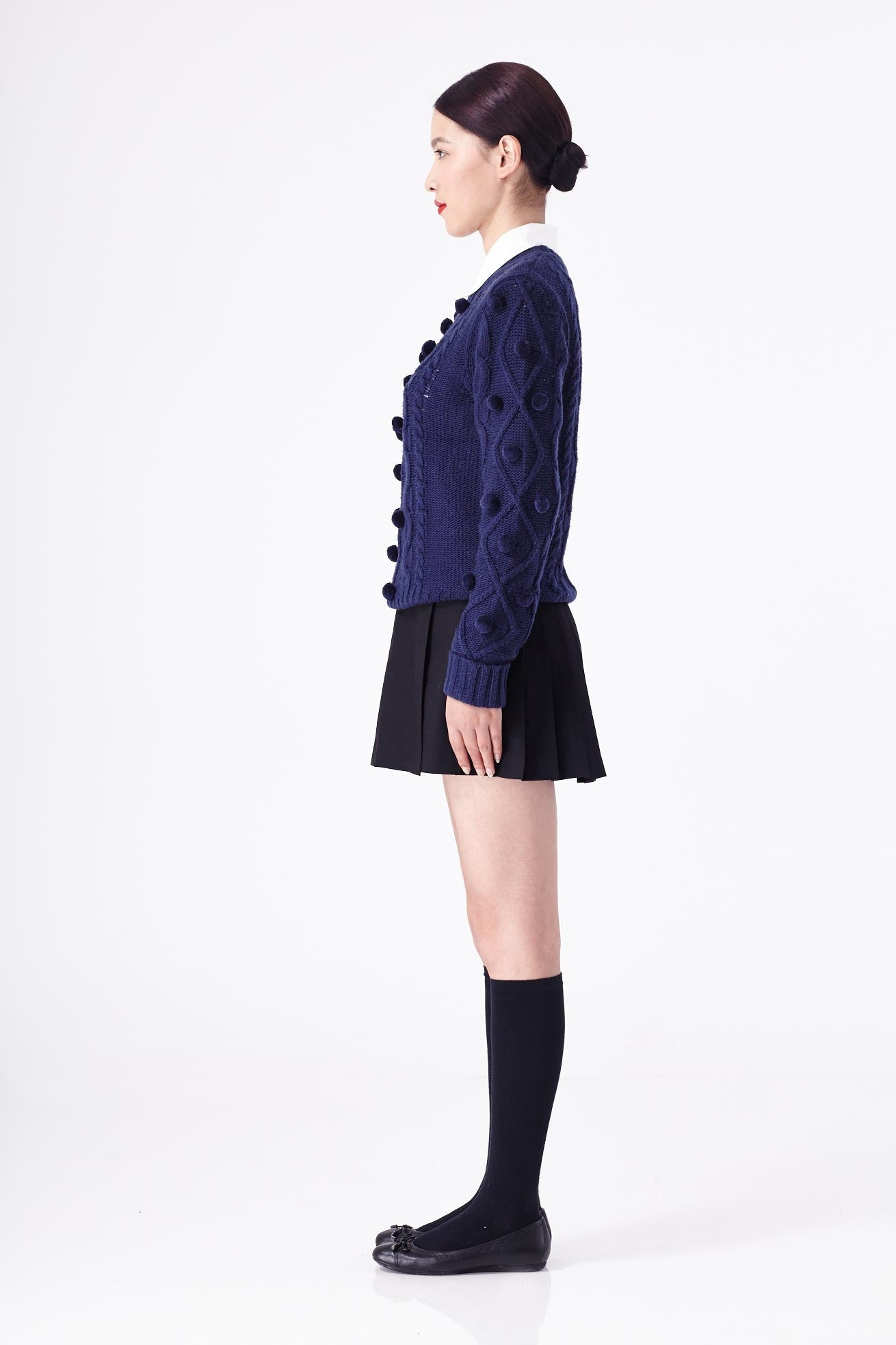 Pom Pom Cable Sweater Navy