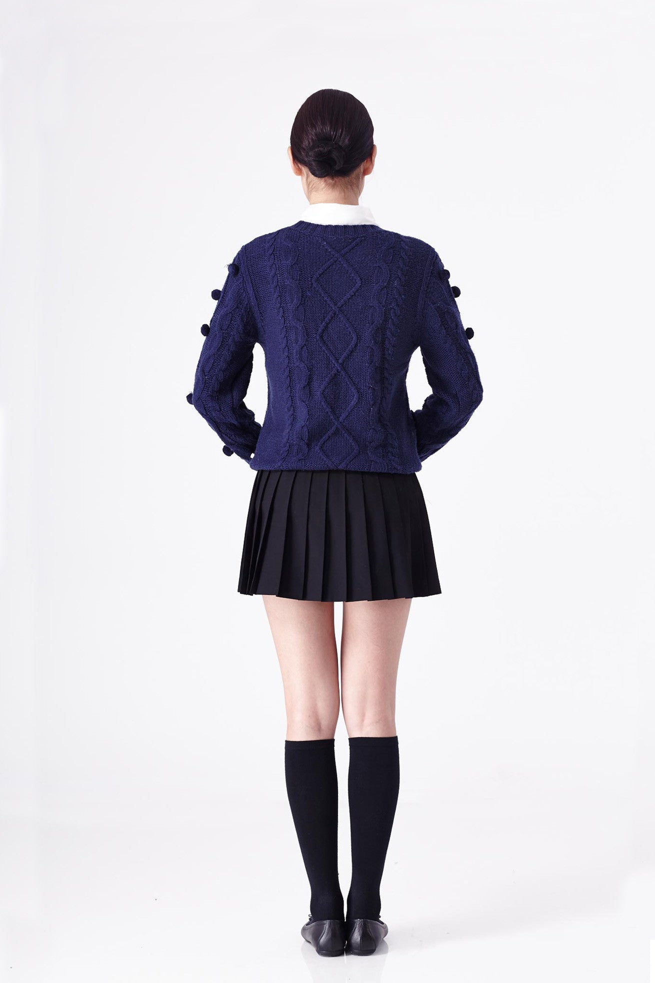 Pom Pom Cable Sweater Navy