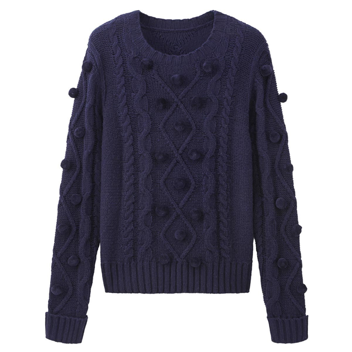 Pom Pom Cable Sweater Navy