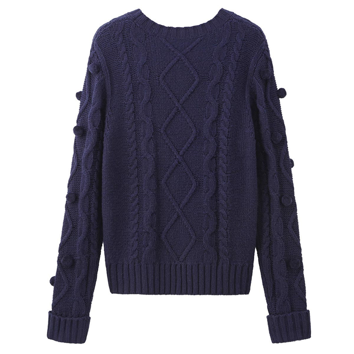 Pom Pom Cable Sweater Navy